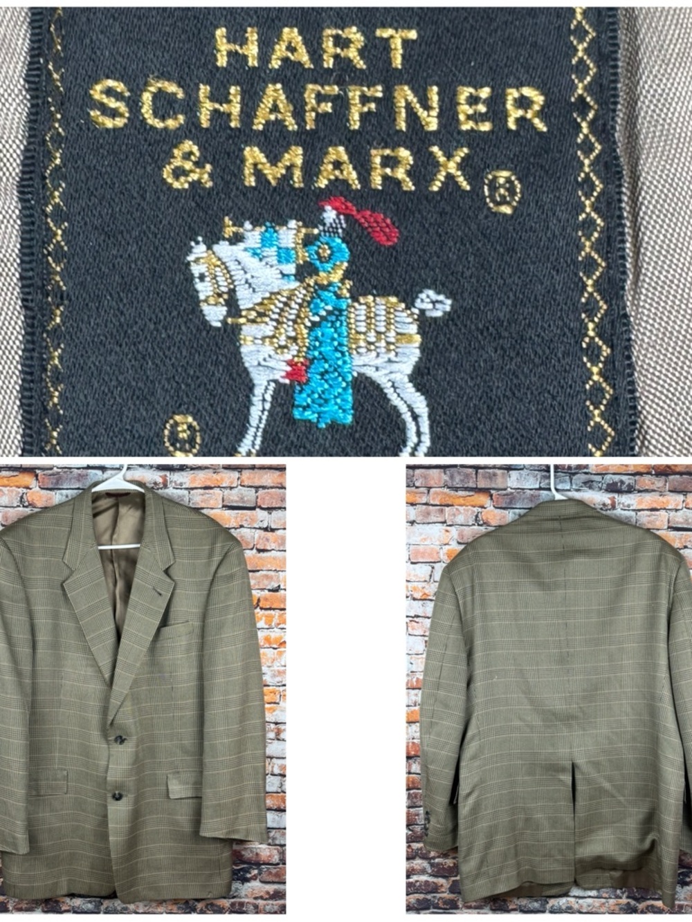 Vintage Hart Schaffner Marx x Nordstrom Tan Glen Plaid Tan Brown Suit Jacket 44L